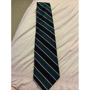 CROMWELL Teal and Black Diagonal Stripe Tie with White Pinstripes